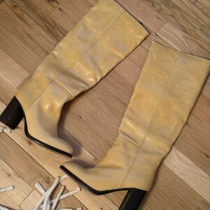 Free People Knee-High Butter Yellow Leather Heeled Boots